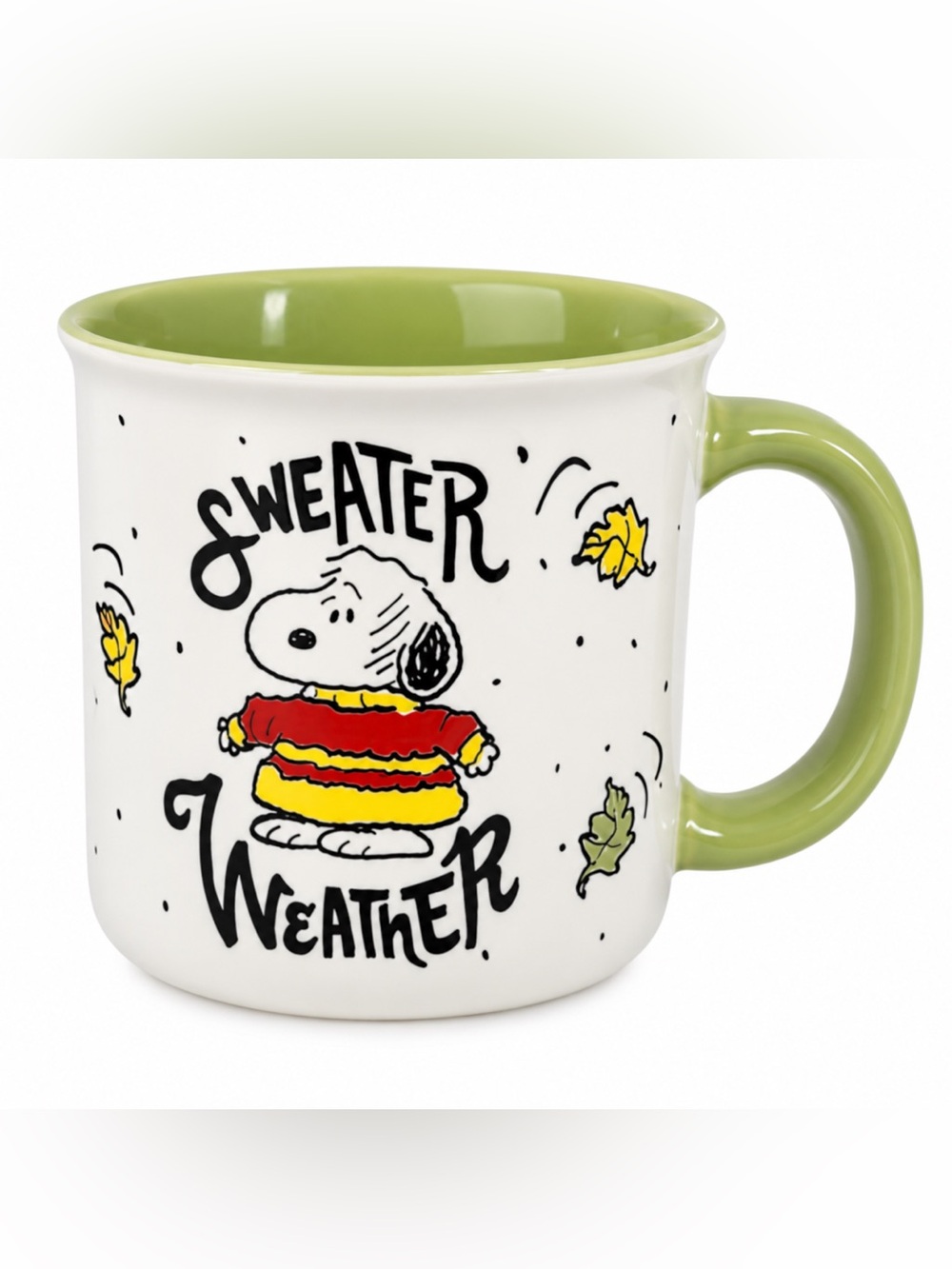 NWT Peanuts Snoopy Sweater Weather 11 Oz Stoneware Camper Mug Green